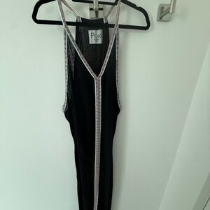 Pitusa Black Backless Maxi Dress with Multicolor Trim